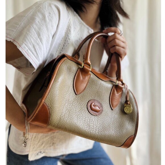 Dooney & Bourke, R28 All Weather Leather (AWL) 1980's Tan Boston Bag - Picture 1 of 16